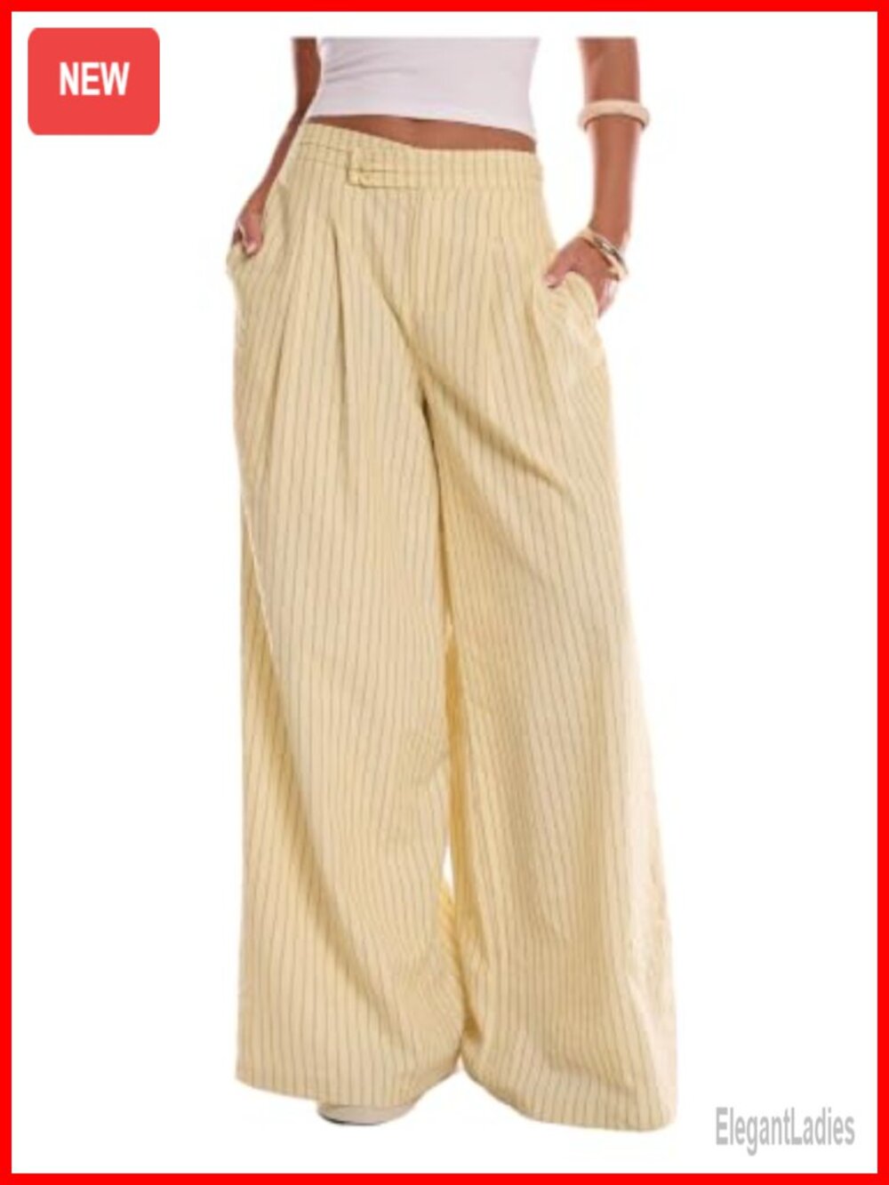 Women's Striped Wide Leg Pleated Low Rise Baggy Dress Pants Loose Fit